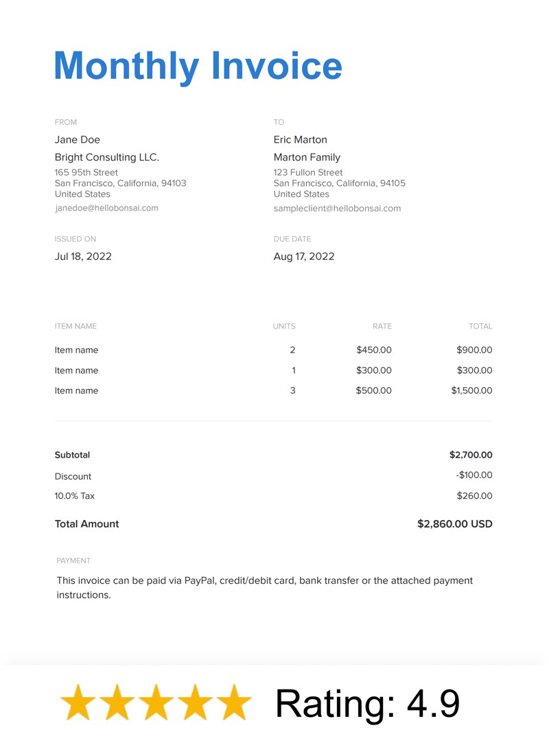 Free Monthly Invoice Template For 2022 Bonsai Free Monthly Invoice Template For 2022 Bonsai