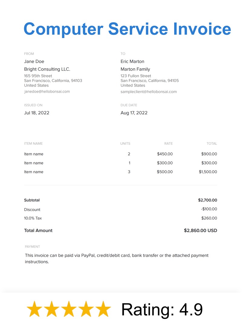 Computer Service Invoice Template