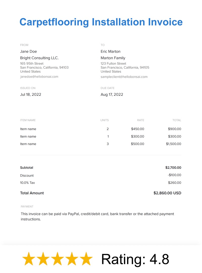 Carpetflooring Installation Invoice Template