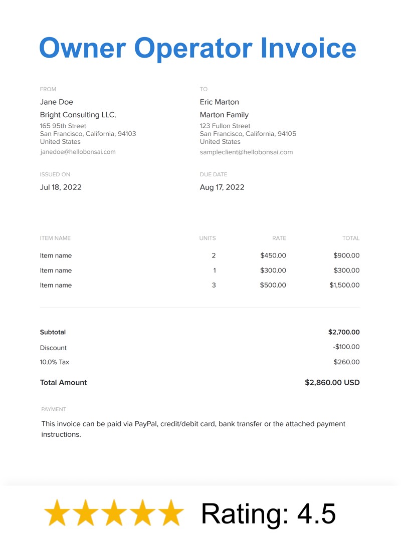 Owner Operator Invoice Template