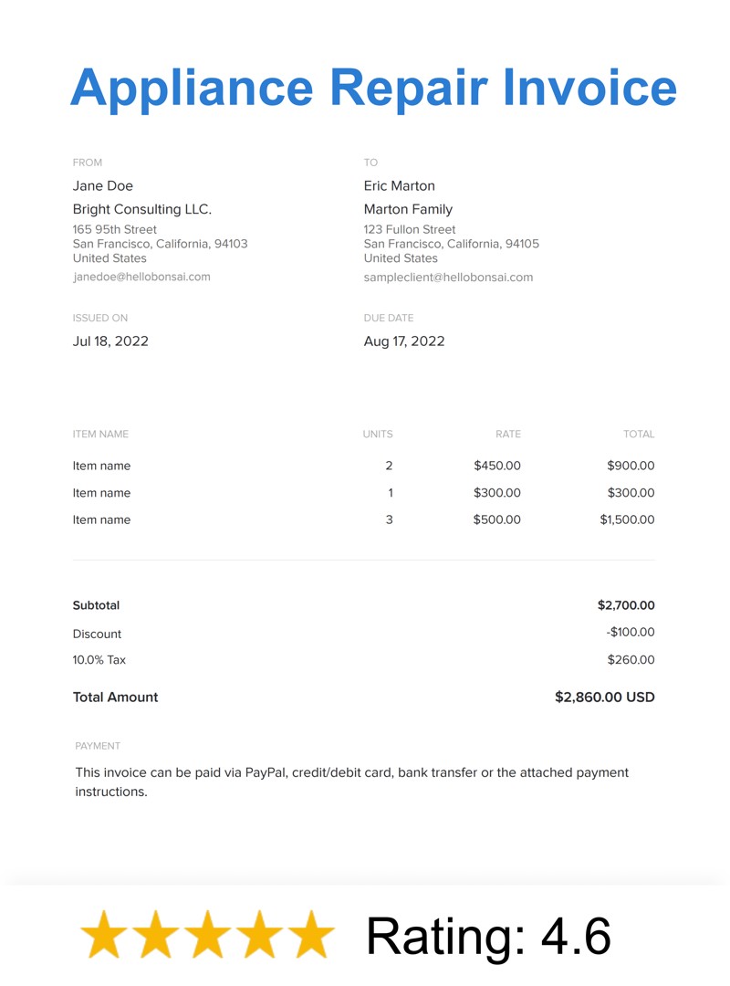 Appliance Repair Invoice Template
