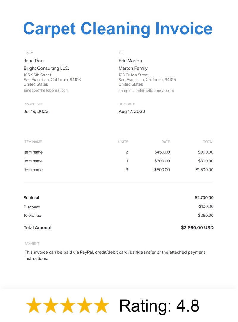 Carpet Cleaning Invoice Template