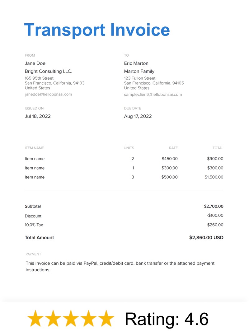 Transport Invoice Template
