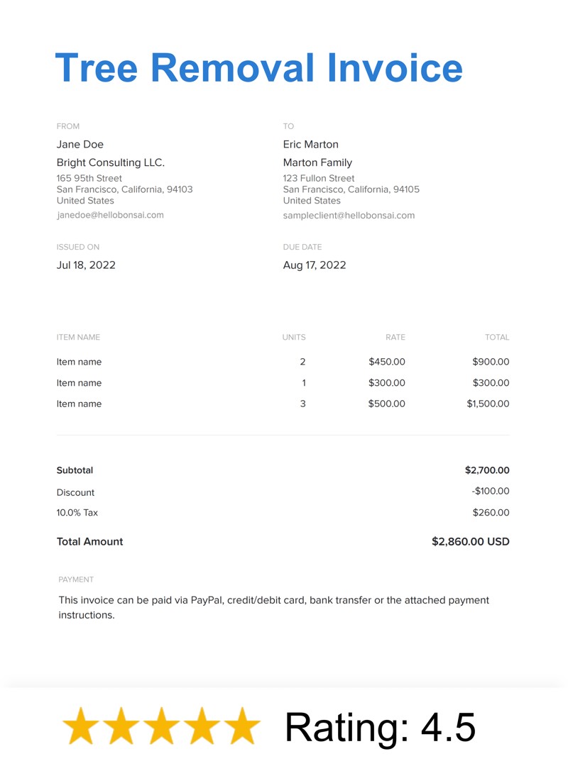 Tree Removal Invoice Template