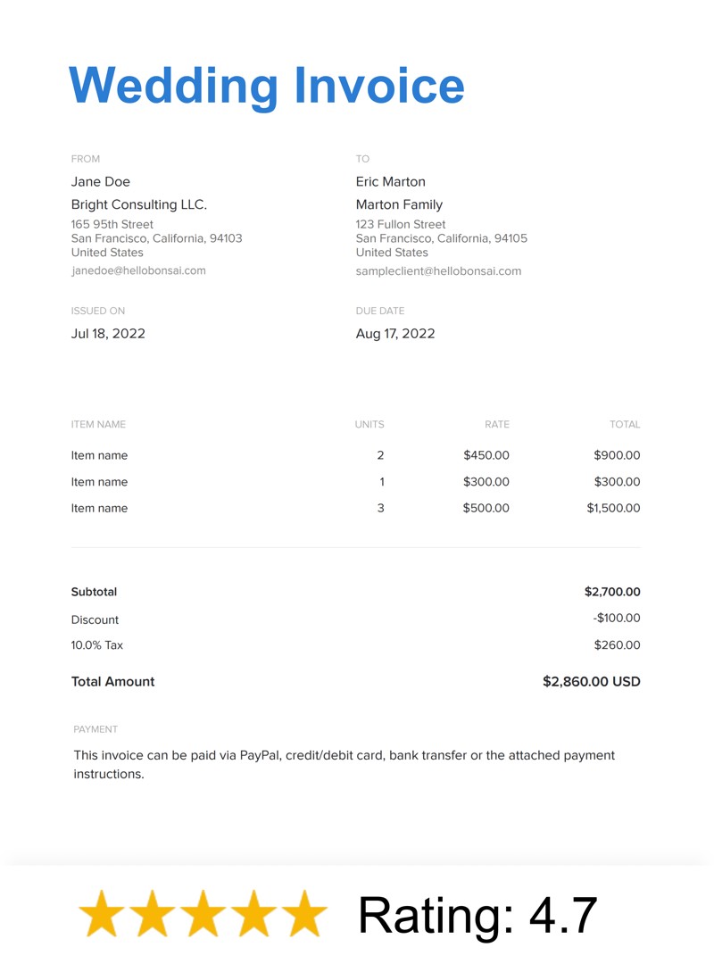 Wedding Invoice Template