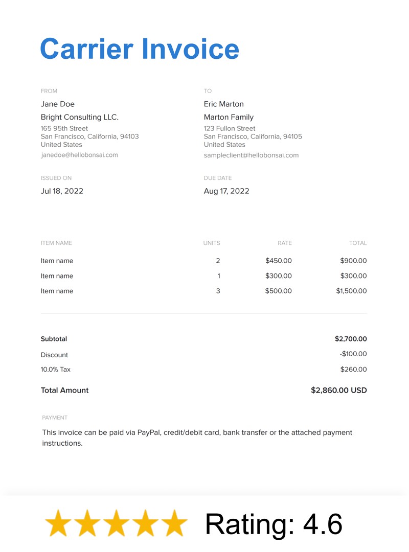 Carrier Invoice Template