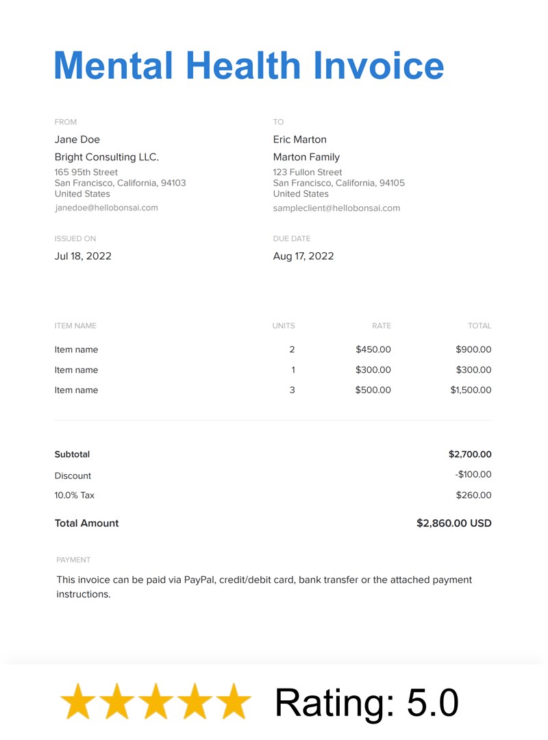 Mental Health Invoice Template