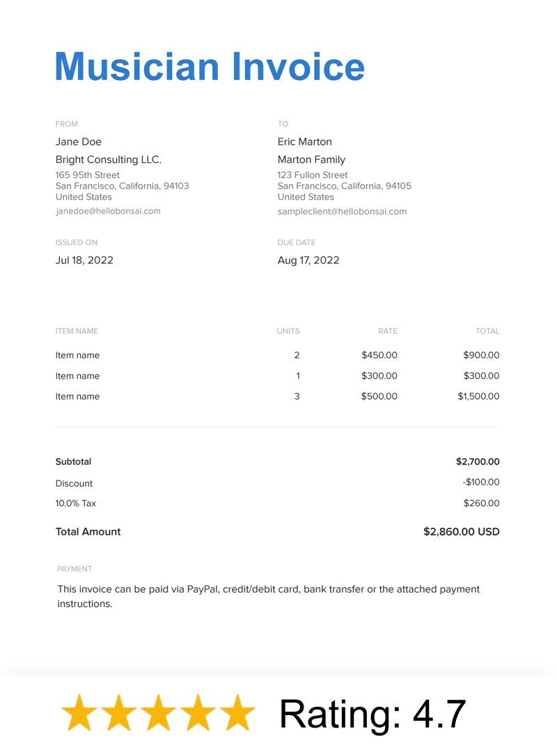Musician Invoice Template