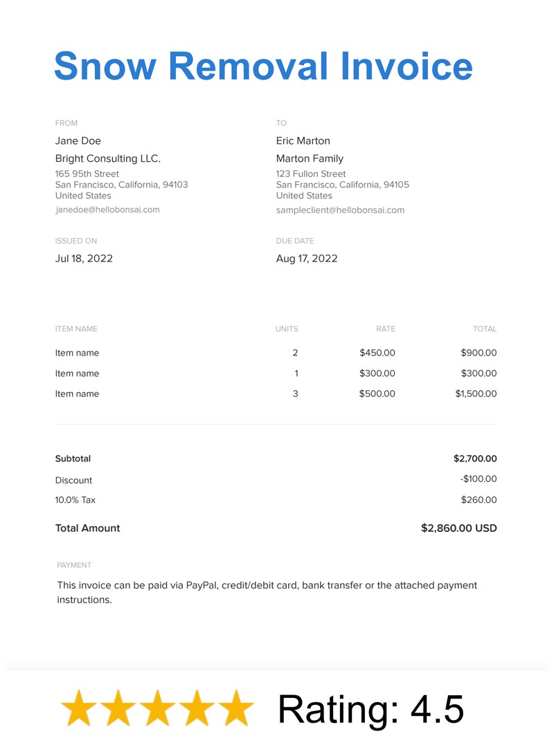 Snow Removal Invoice Template