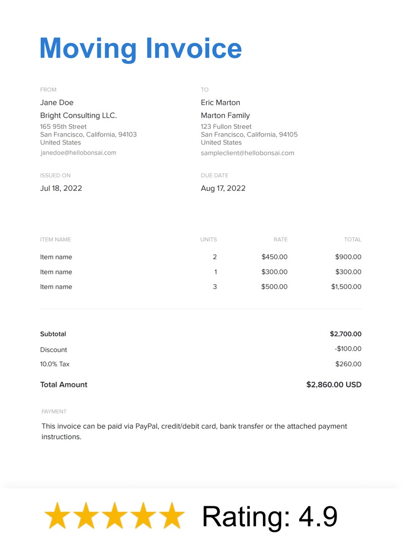 Moving Invoice Template
