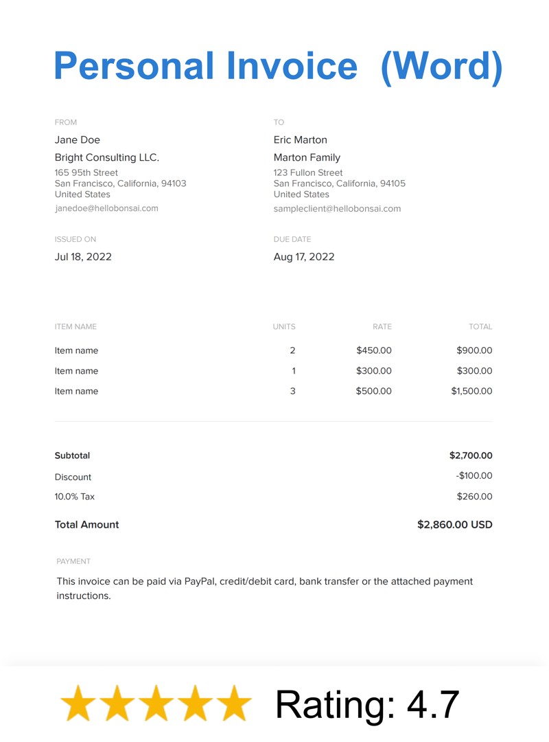 Personal Invoice Template (Word)
