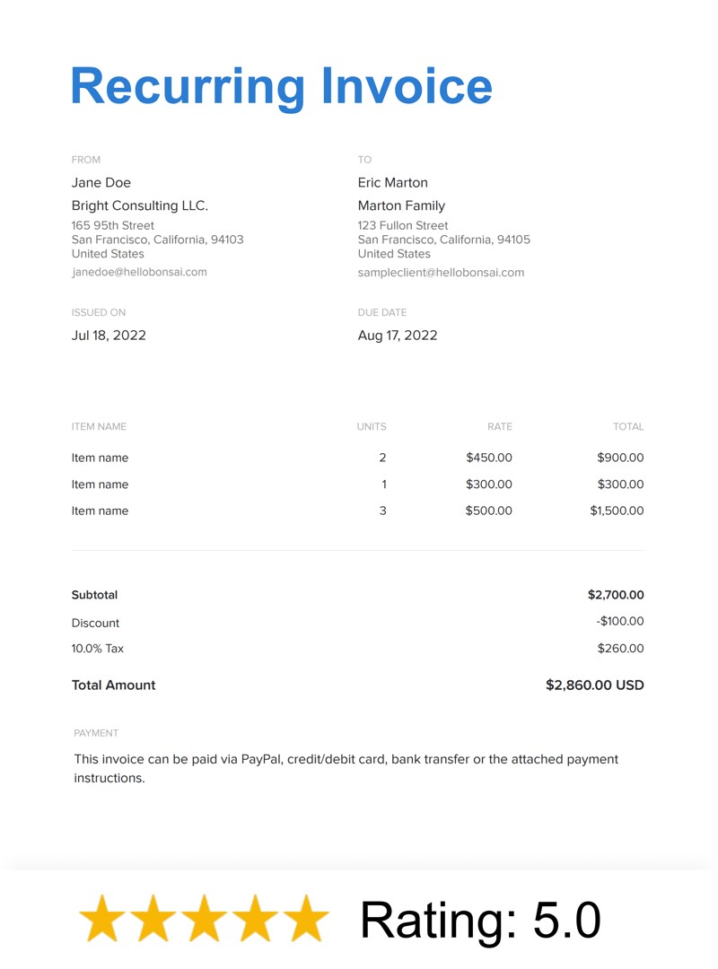 Recurring Invoice Template