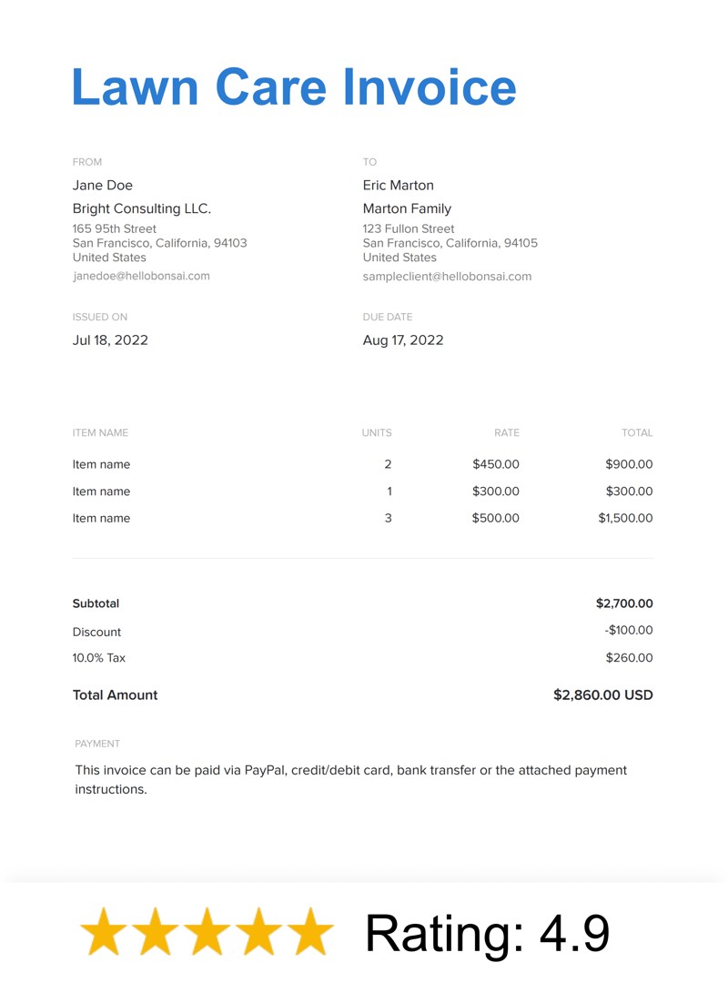 Lawn Care Invoice Template