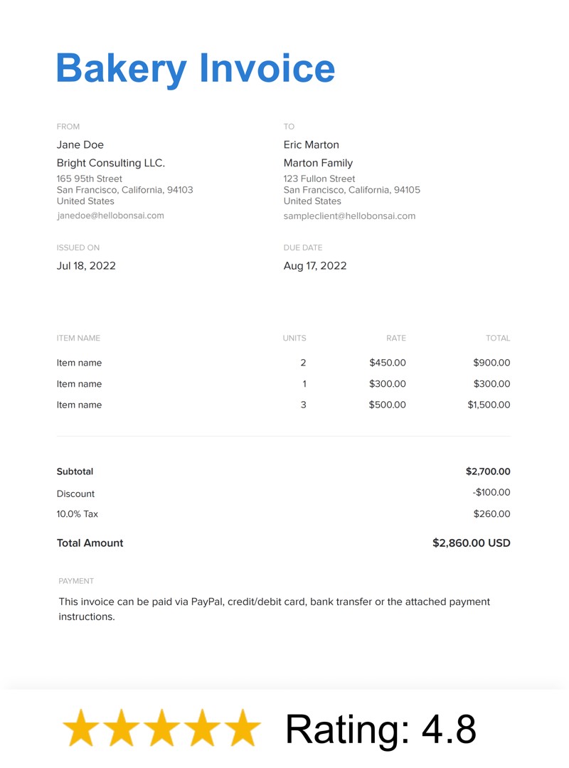 Bakery Invoice Template
