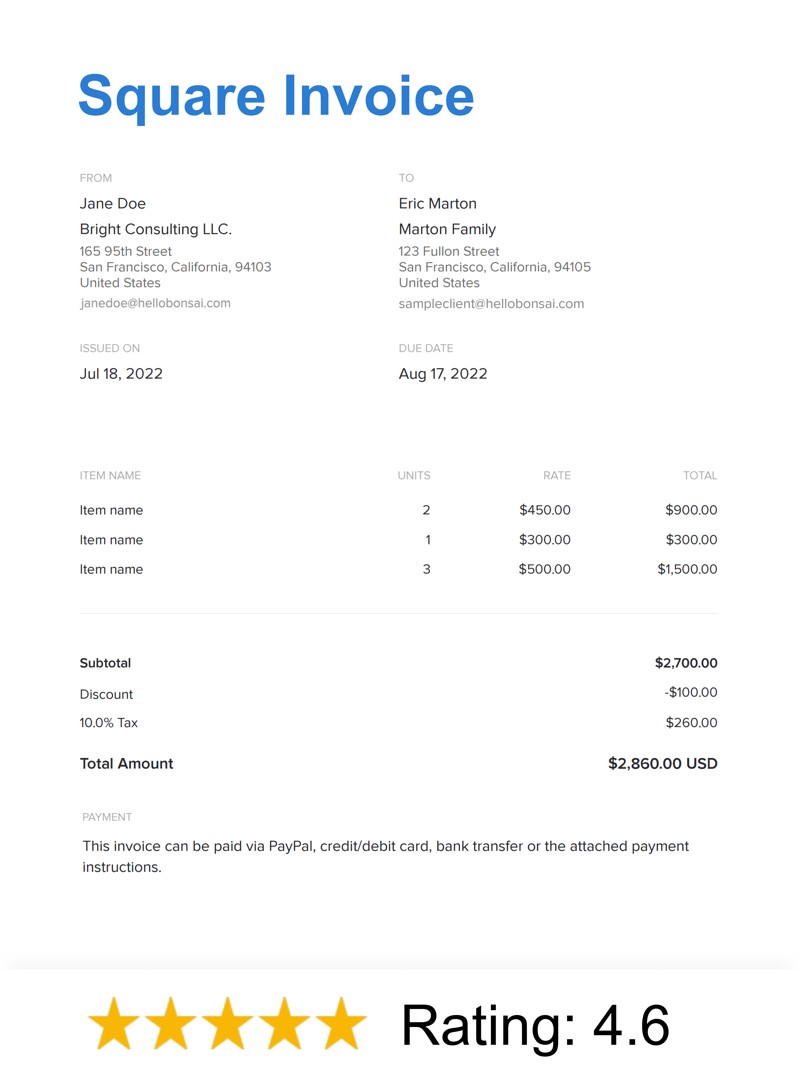 Square Invoice Template