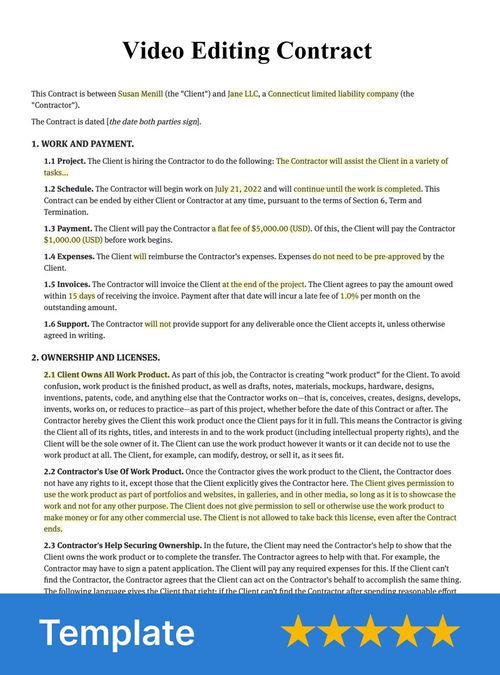 Free Video Editing Contract Customizable Template Bonsai