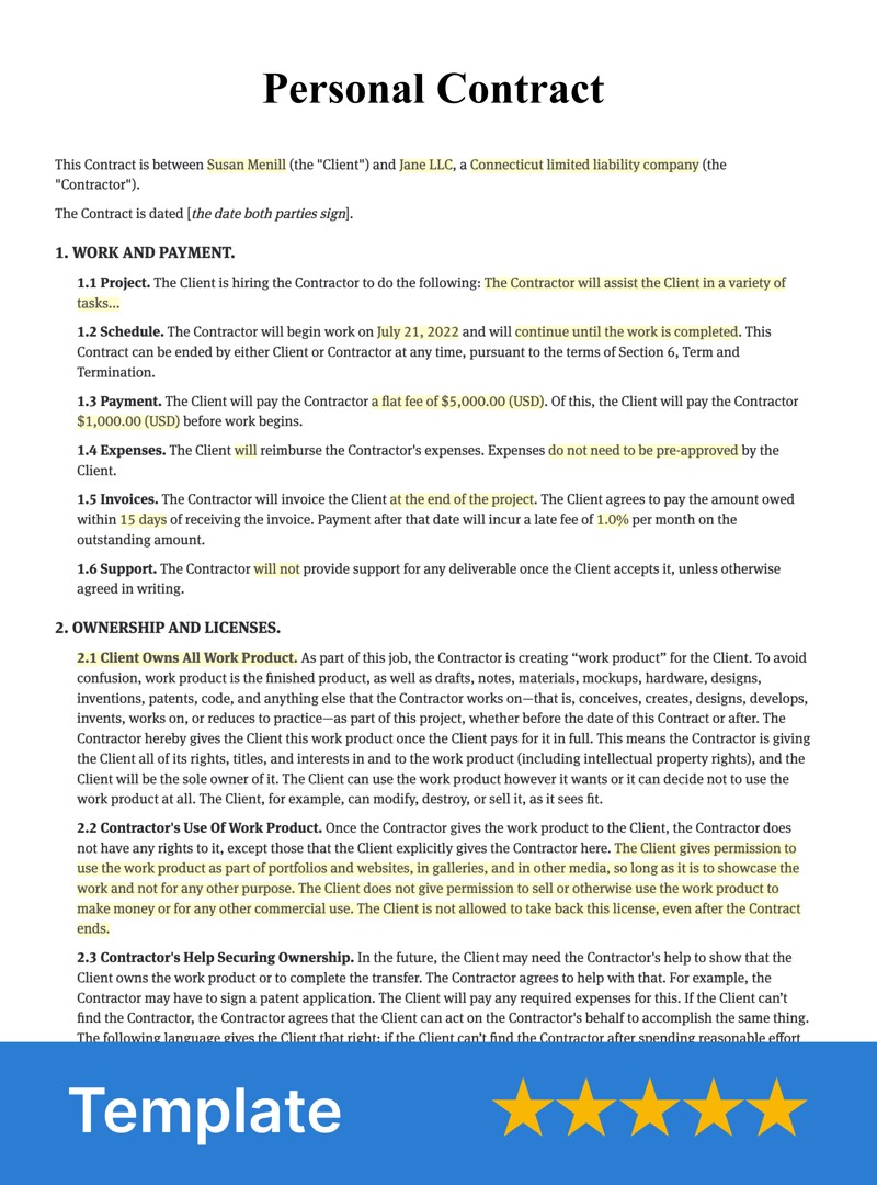 Personal Contract Template
