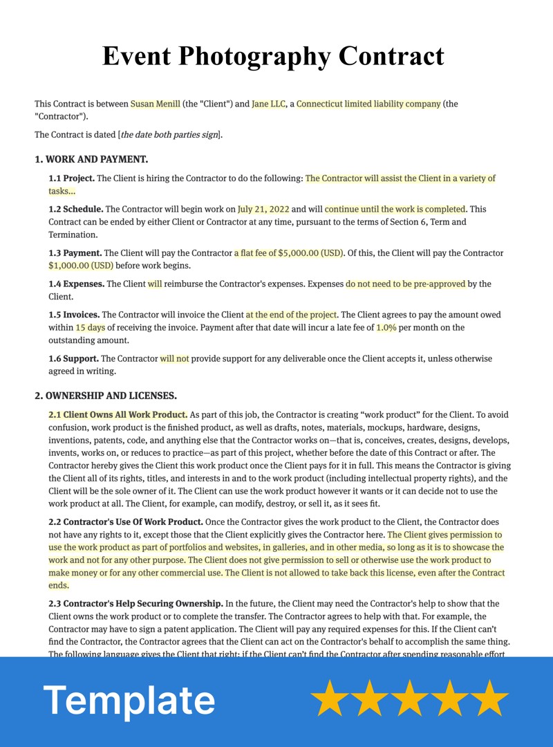 Event Photography Contract Template