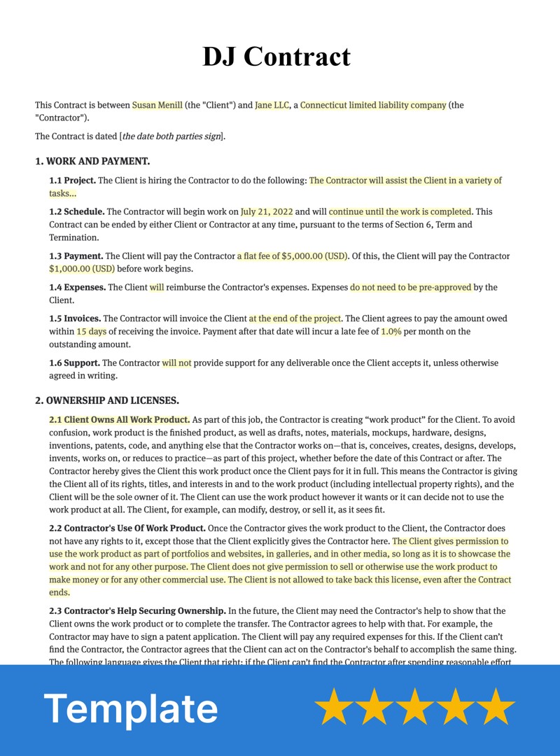 DJ Contract Template