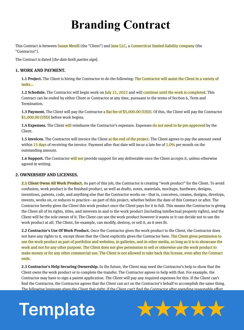 Branding Contract Template