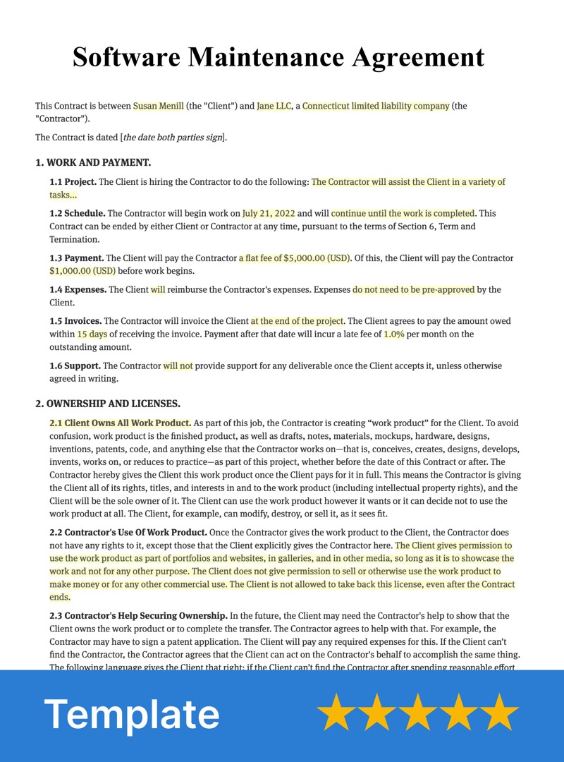 Software Maintenance Agreement Template