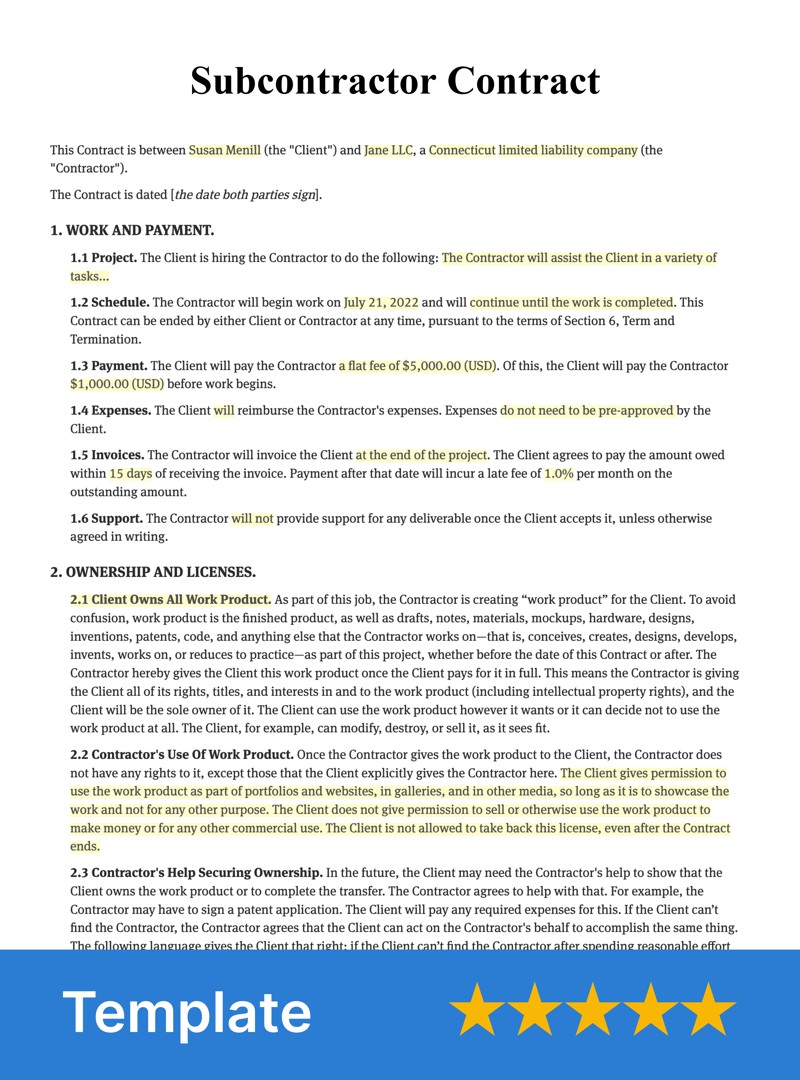 Subcontractor Contract Template