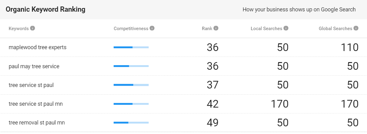 organic keyword rankings