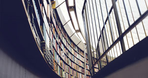 A building interior containing books.