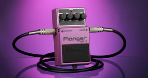 A purple flanger foot pedal.