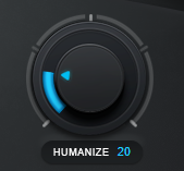 An image of Auto-Tune Pro's Humanize knob set to a value of 20.