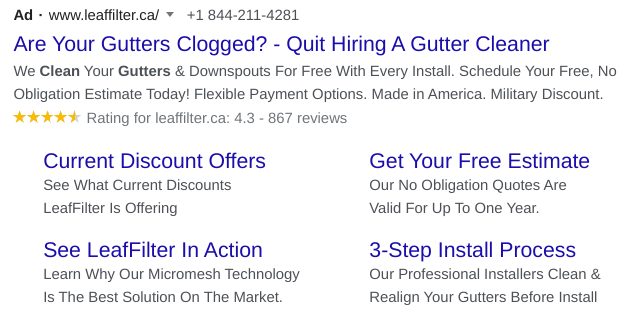 Seller-rating extension on Google Ads for reputation marketing.