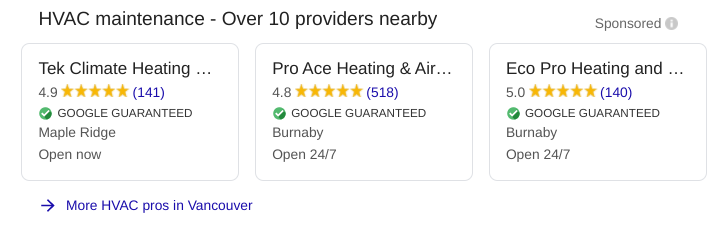Local Services Ad from Google for reputation marketing.