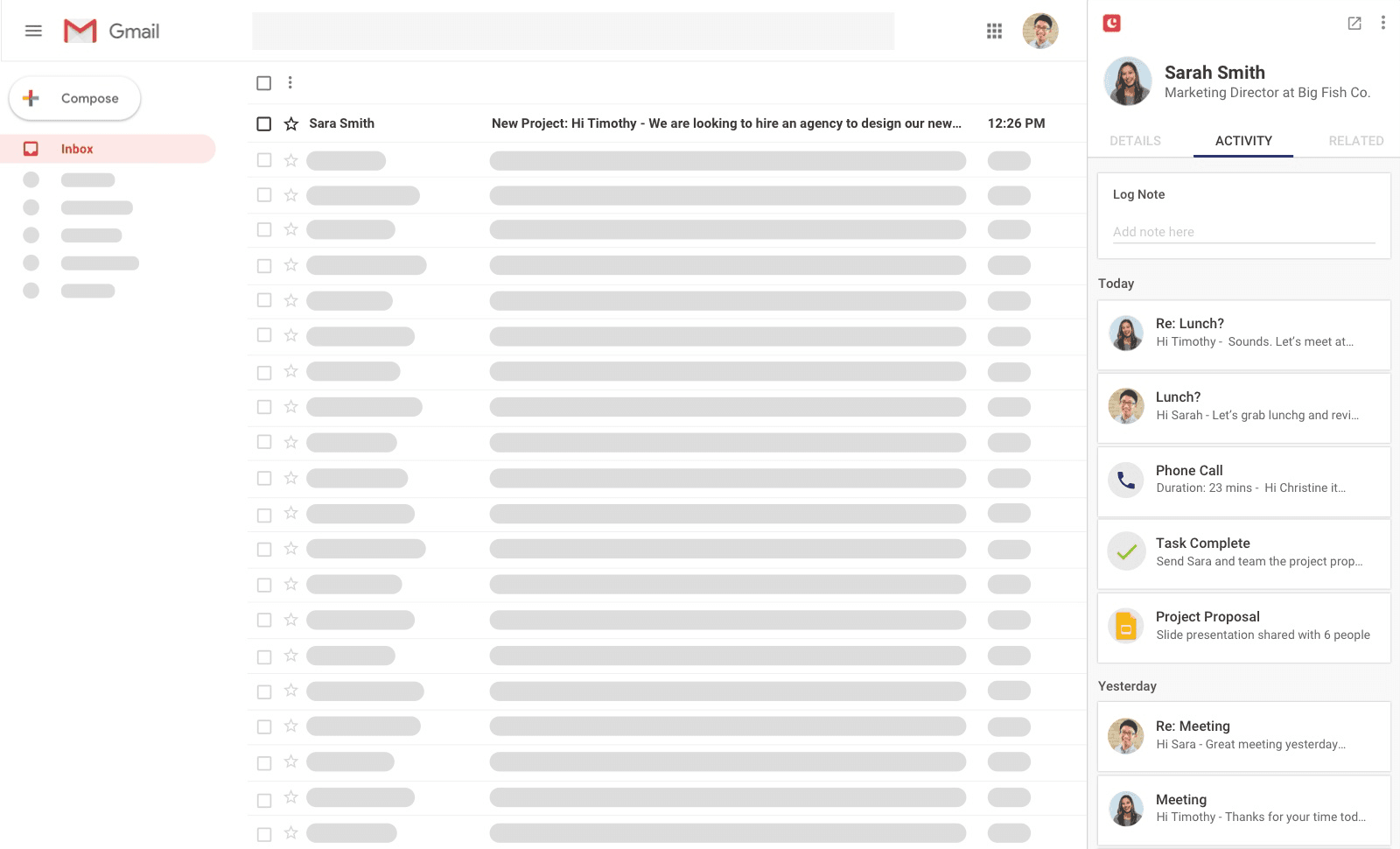 Screenshot of Copper CRM, a sales productivity tool