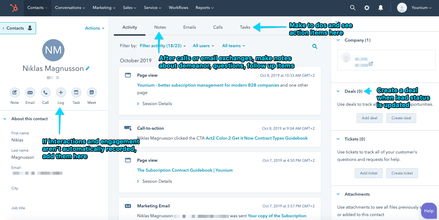 CloudApp annotated screenshot of a CRM entry with instructions for sales