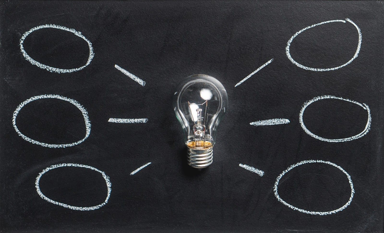 Light bulb surrounded by chalk circles