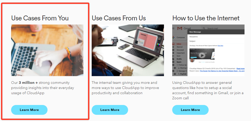 Screenshot of CloudApp Use Cases from You