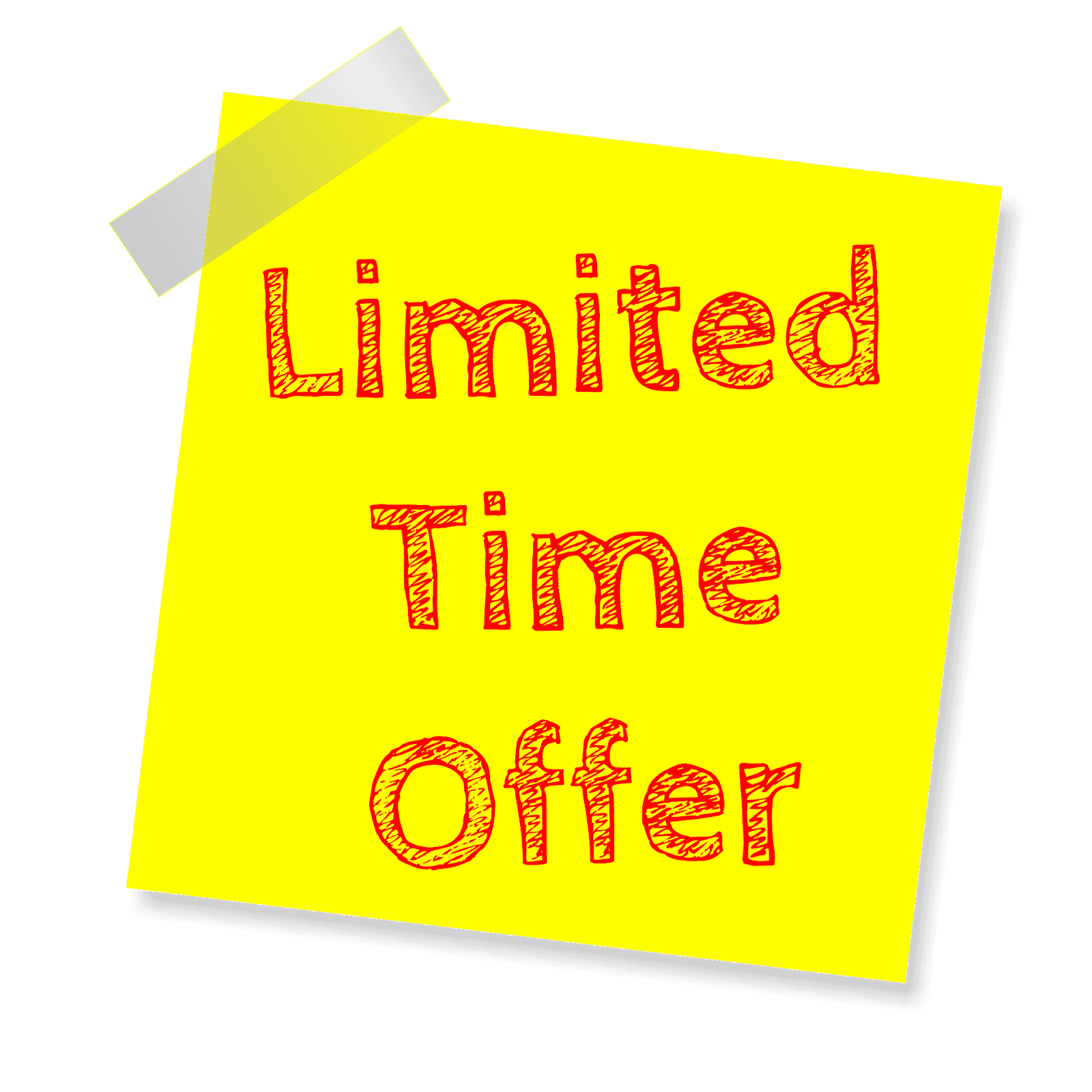 Taped yellow paper with limited time offer written on it