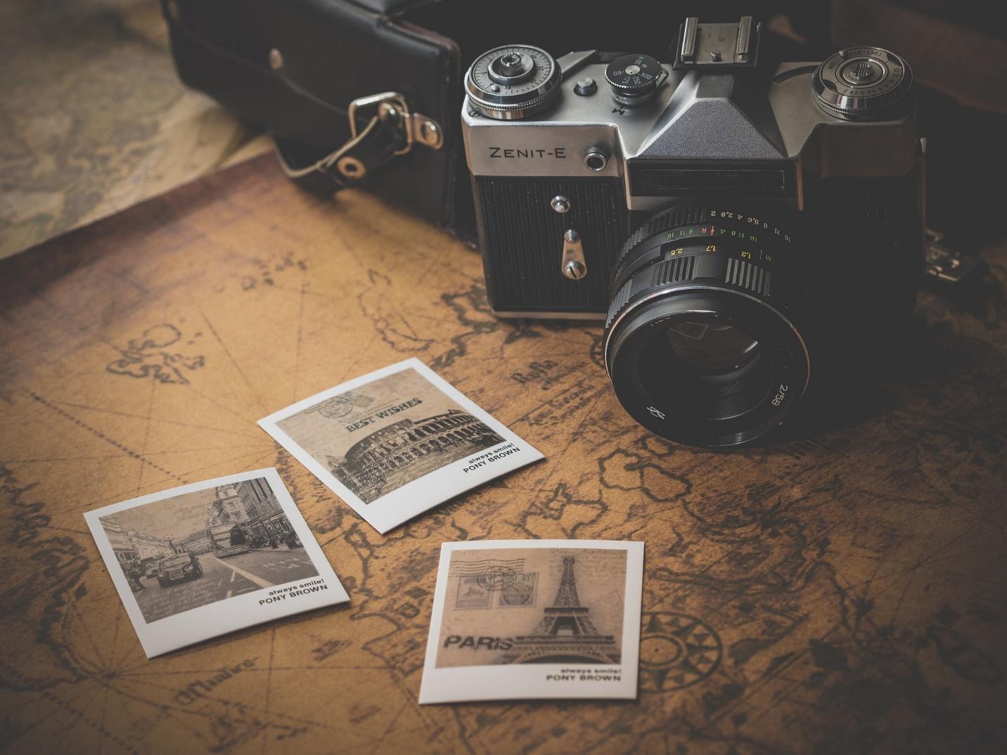 old photos on a map