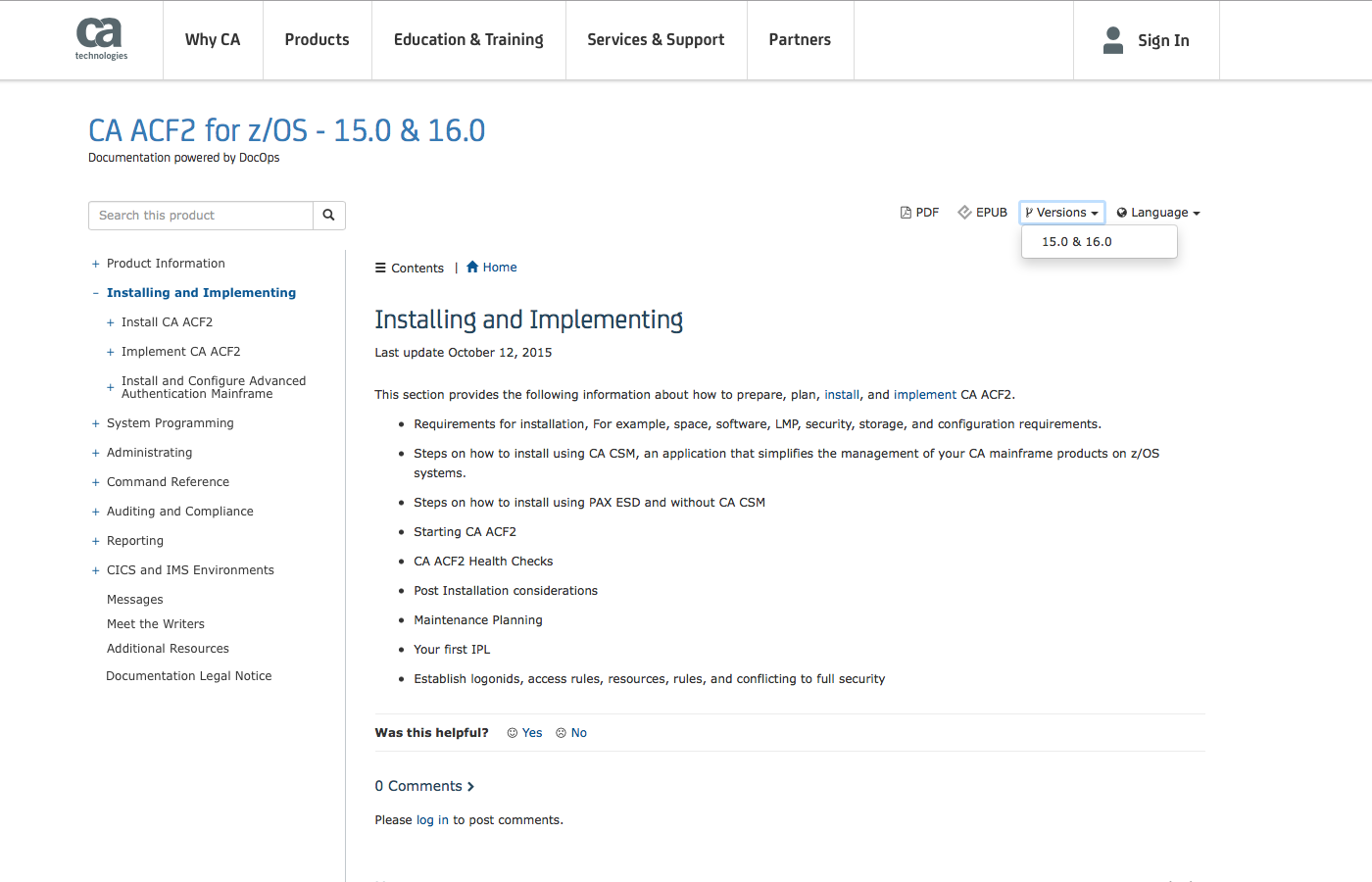 Screenshot of CA Technologies documentation.