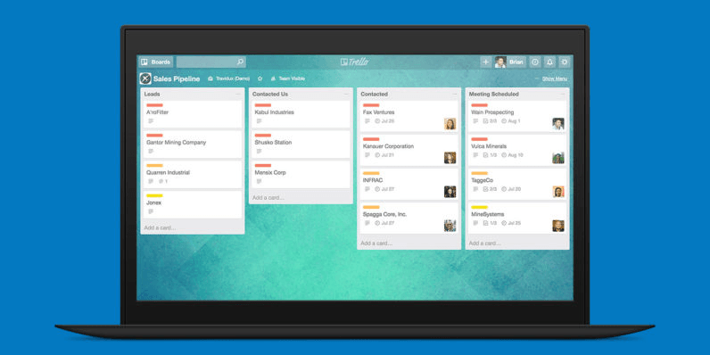 Image of a computer using the Trello productivity tool set against a blue background.