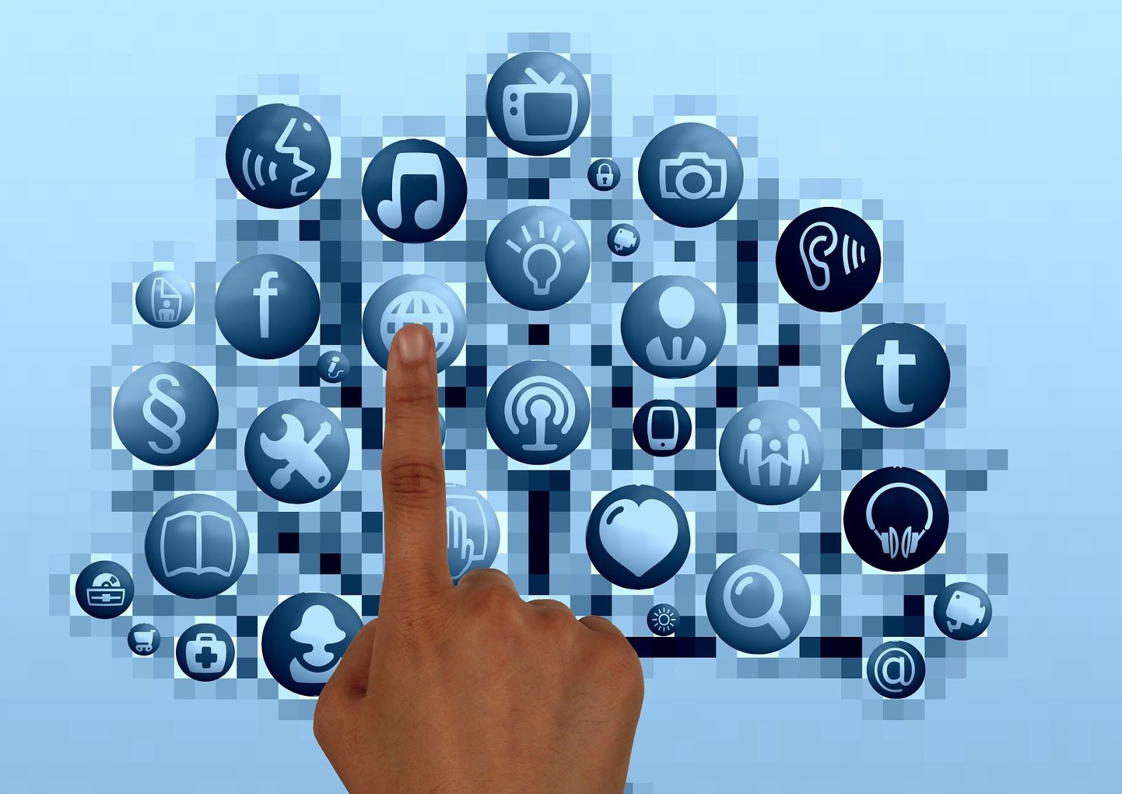 Finger pointing at globe icon