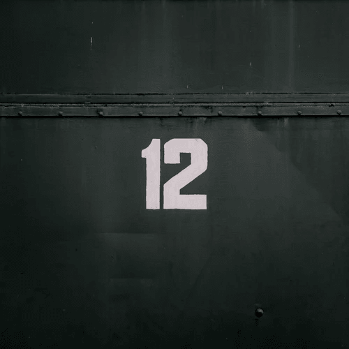 The number 12 on a dark green background.