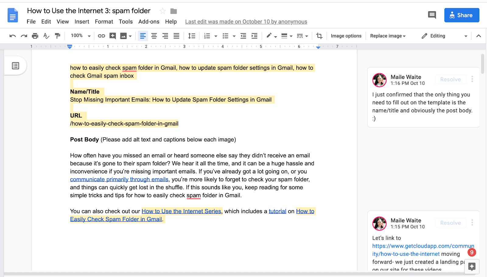 CloudApp and Google Doc integration