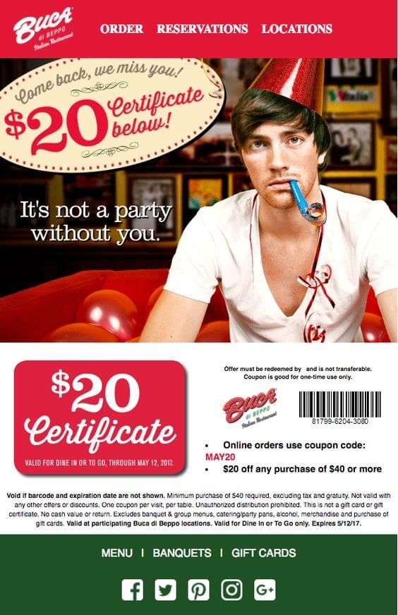 Win-back email campaign featuring a deal via Smartrmail