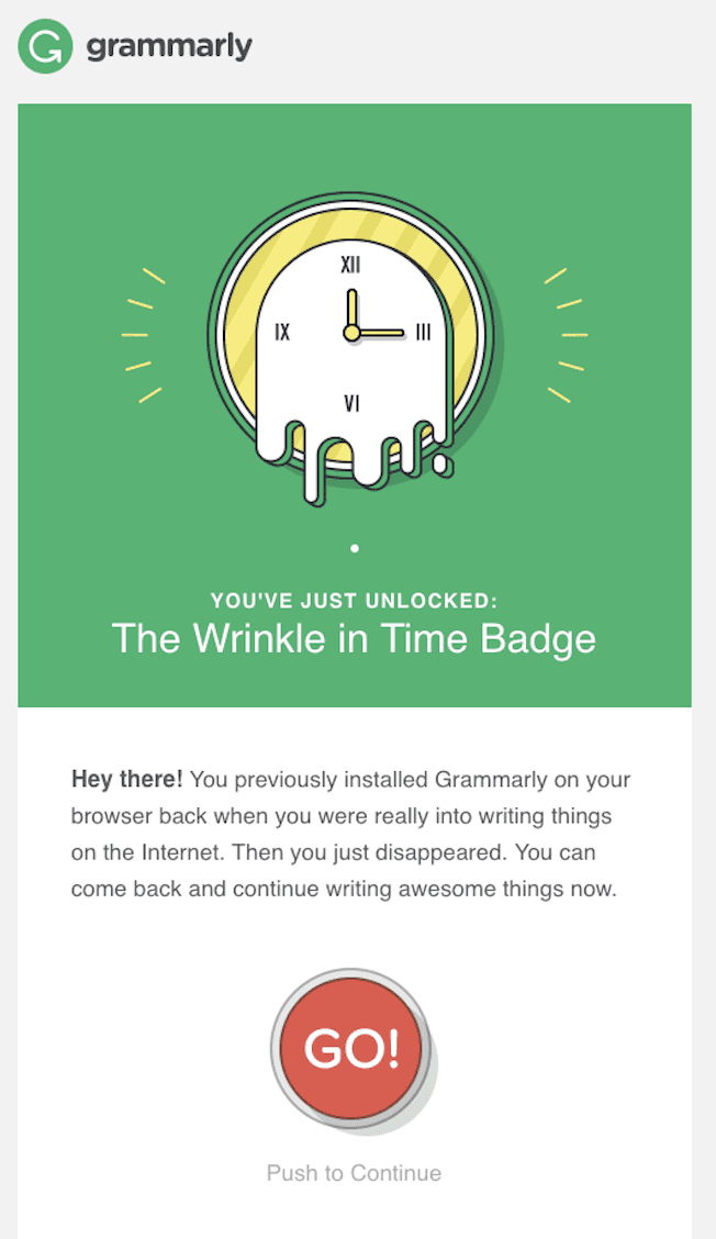 Grammarly win-back email via Zaius