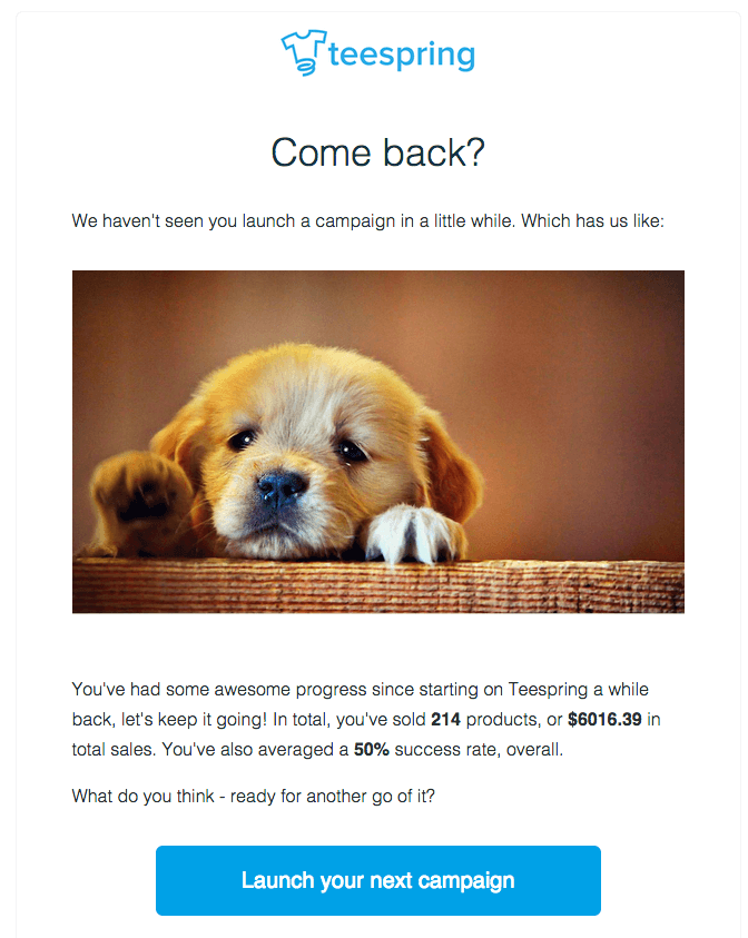 teespring re-engagement campaign via email monks