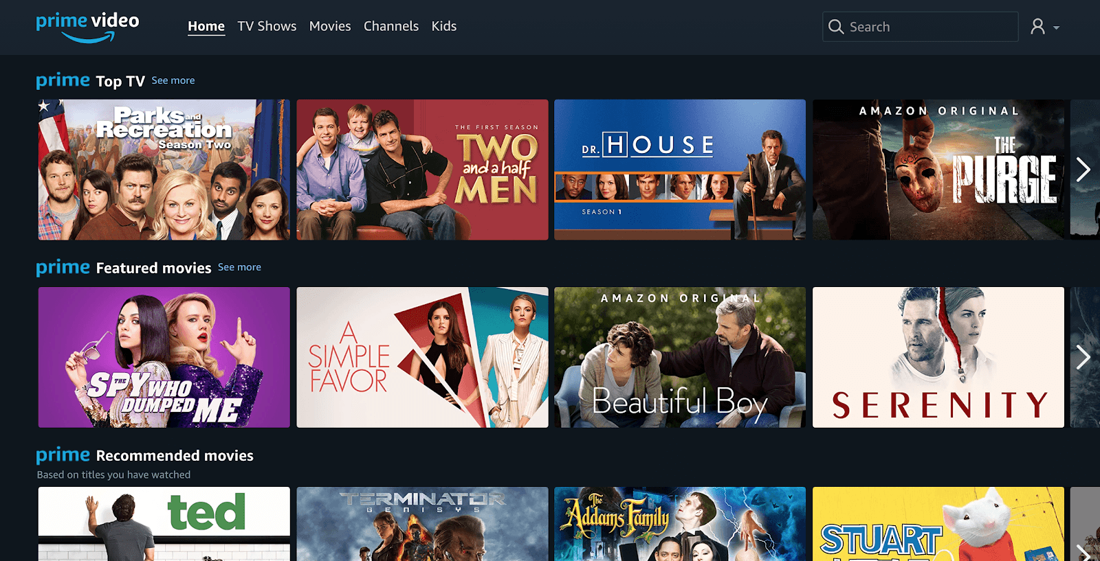 Prime Video dark mode