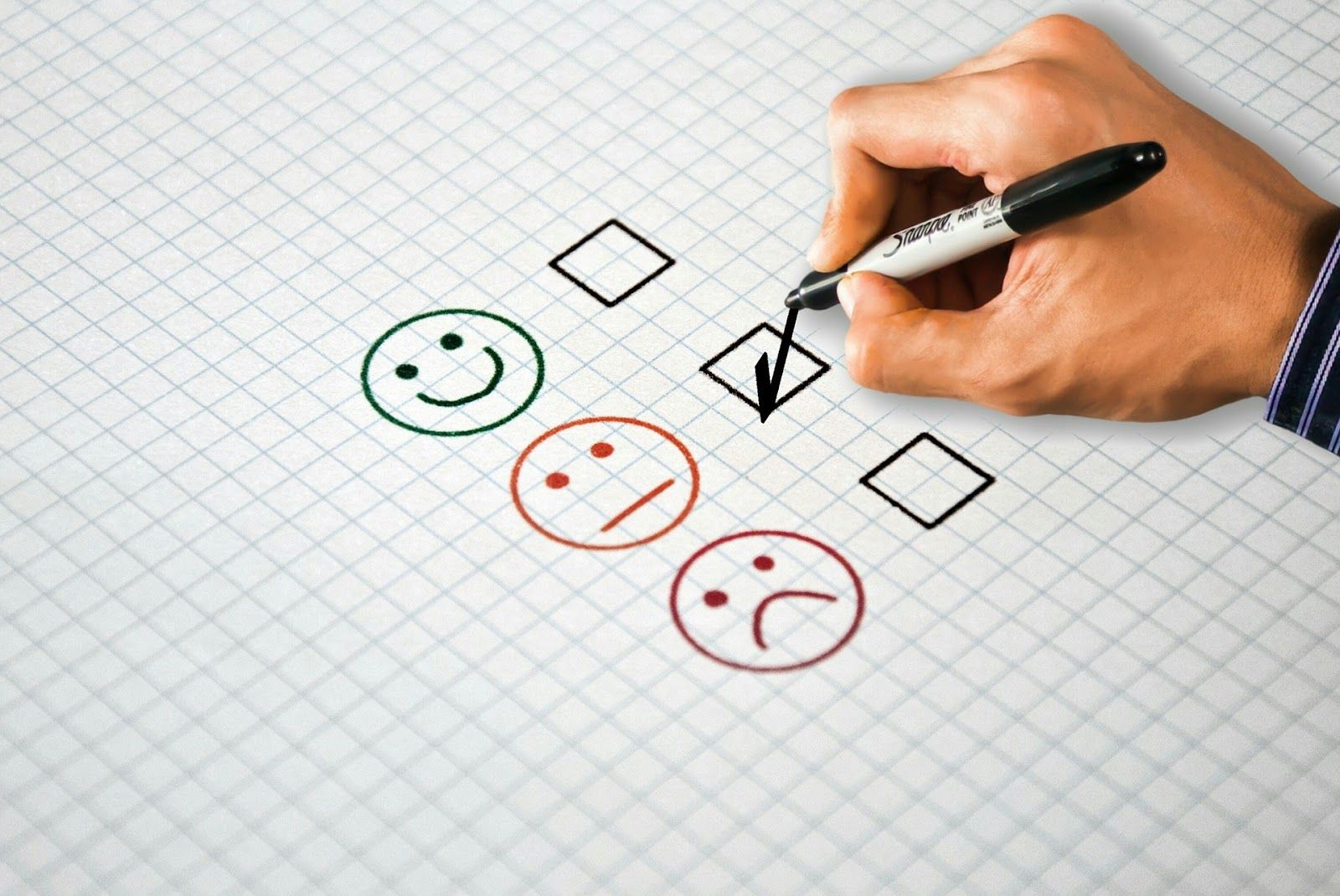 Man checking neutral face box on a customer survey question