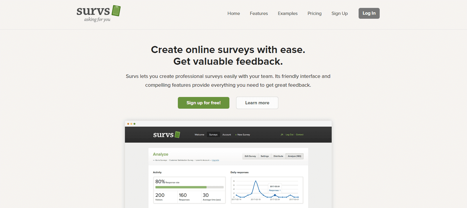 Survs’ homepage.