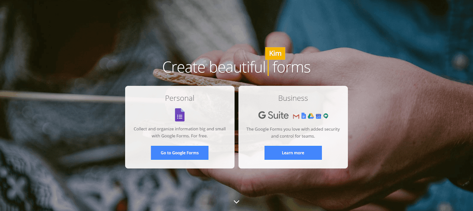 Google Forms homepage.